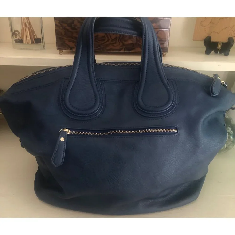 Blue Vachetta Scroll Leather & Lace Satchel Tote Bag - Picture 14 of 14